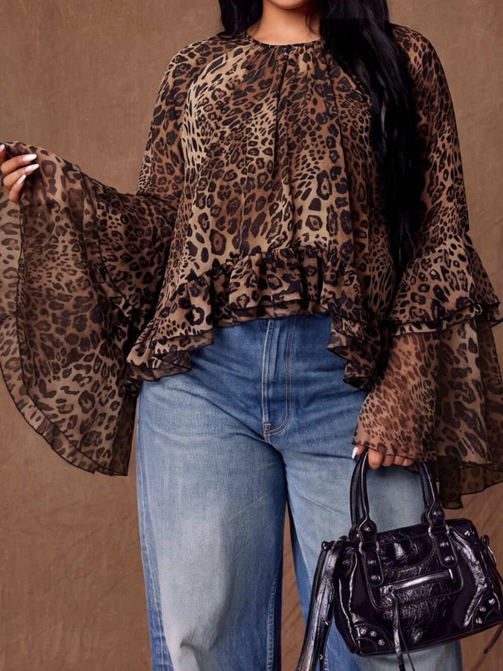 Multicolor Boho Women's Asymmetrical Ruffle Tie Back Batwing Shirt